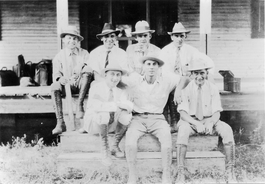Camerau, LA, 1926. Von links: Kolb, Hopf, Bornitz, Knüppel1, NN, Langner, Knüppel 2